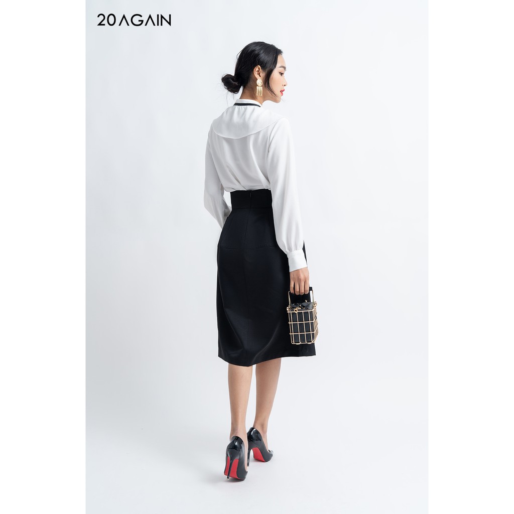Áo sơ mi cổ vải phối 20AGAIN thiếtkế trẻ trung năng động điểm nhấn nơ ASA0990