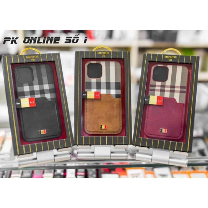 Ốp lưng Ip 11,12,13Prm Mentor kẻ sọc ngăn thẻ cao cấp