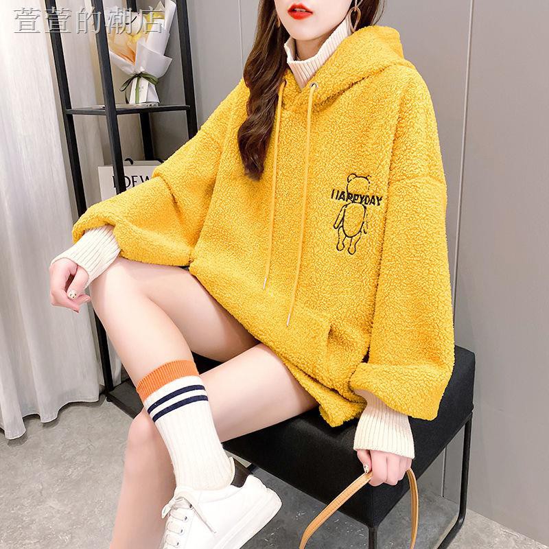 Áo Khoác Len Cashmere Dày Dặn In Hình Gấu Dễ Thương Thời Trang Thu Đông Cho Nữ