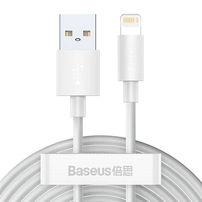 Hộp 2 cáp sạc BASEUS Simple Wisdom KIT USB to Lightning, sạc nhanh 2.4A, dây dẻo chống gập, dài 1.5m