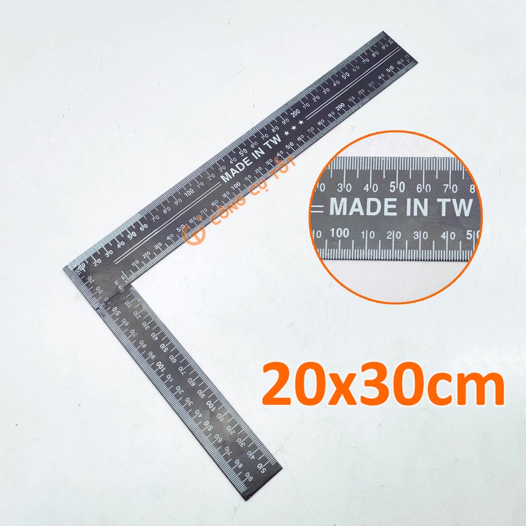 Thước kẻ vuông đen hệ inch và hệ mét 20x30 cm