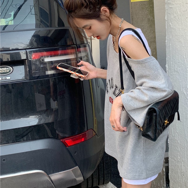 Áo thun IELGY tay ngắn dáng rộng hở vai phong cách Hàn Quốc thời trang cho nữ (bán lẻ)