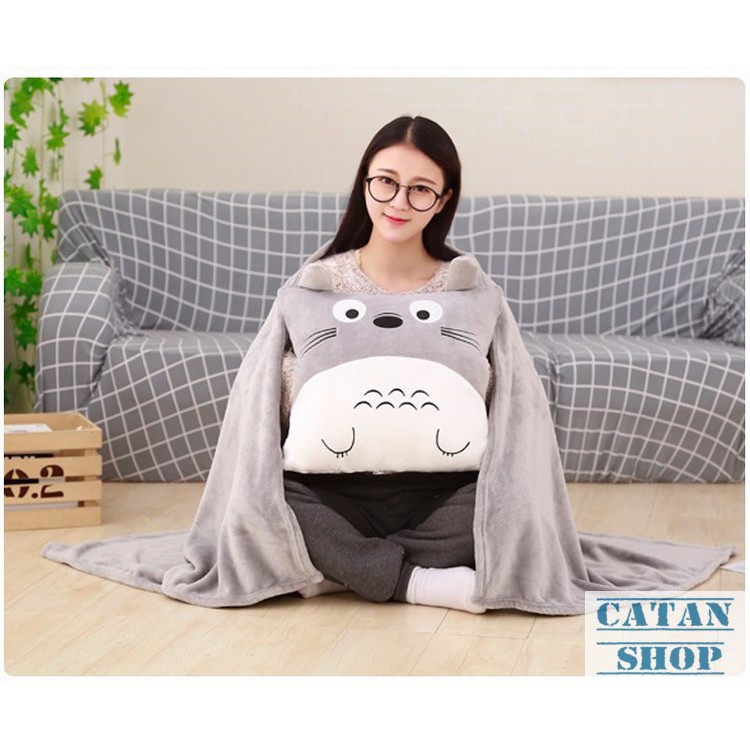 Gối mền TOTORO vuông hàng loại 1, nỉ nhung siêu mịn, bộ chăn gối văn phòng, mang đi du lịch