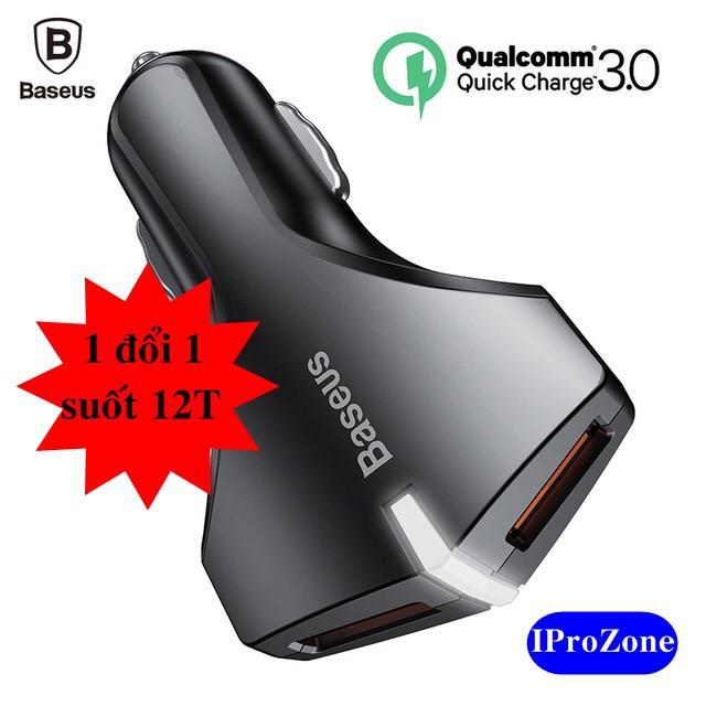 Tẩu sạc nhanh chia 2 công USB cắm trên ô tô chinh hãng Baseus Quick charge 3.0