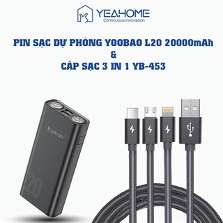 Pin sạc dự phòng yoobao l20q 20000mah - dây cáp sạc yoobao yb-453, cáp sạc 3 in 1 lightning - microusb - type c