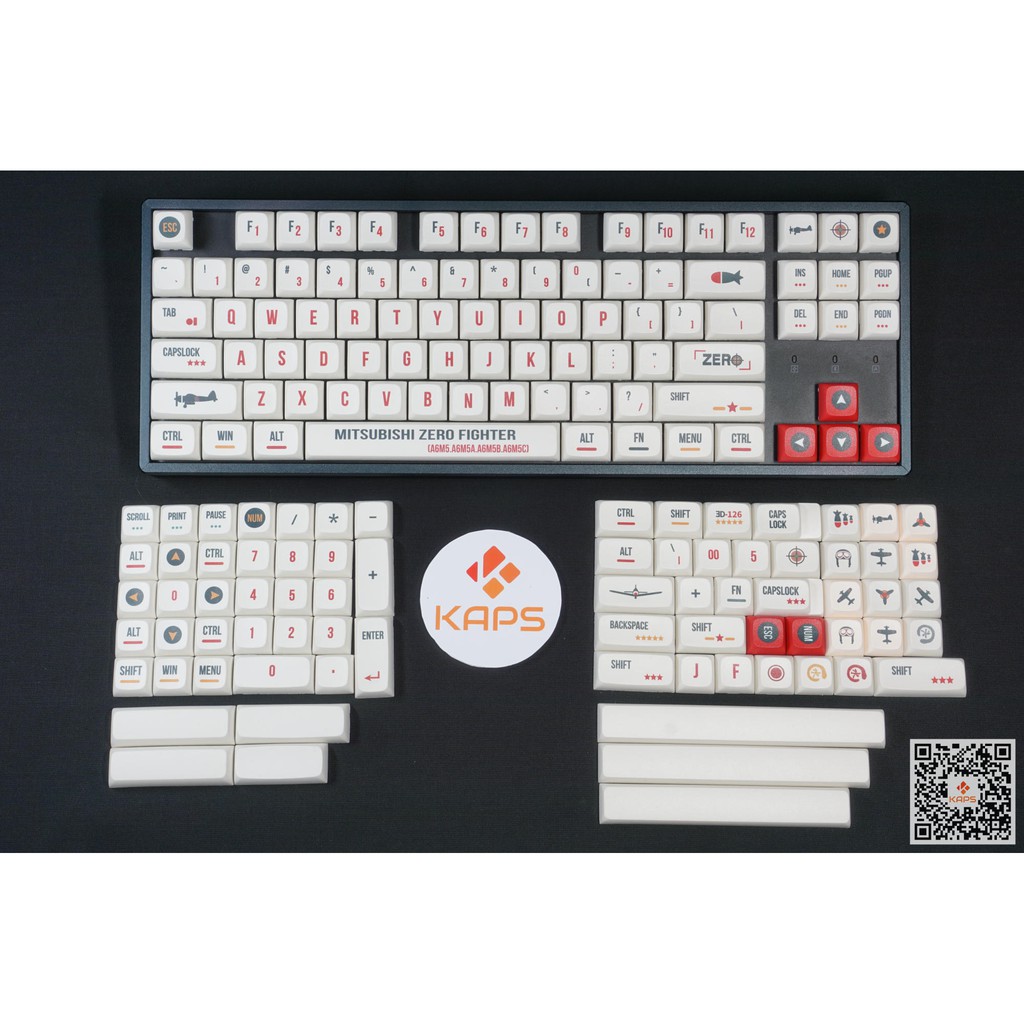 Bộ keycap MITSUBISHI ZERO FIGHTER - XDA - PBT - Dyesub - 162 nút cho bàn phím cơ (Filco, Leopold, IKBC, Edra, keychron)