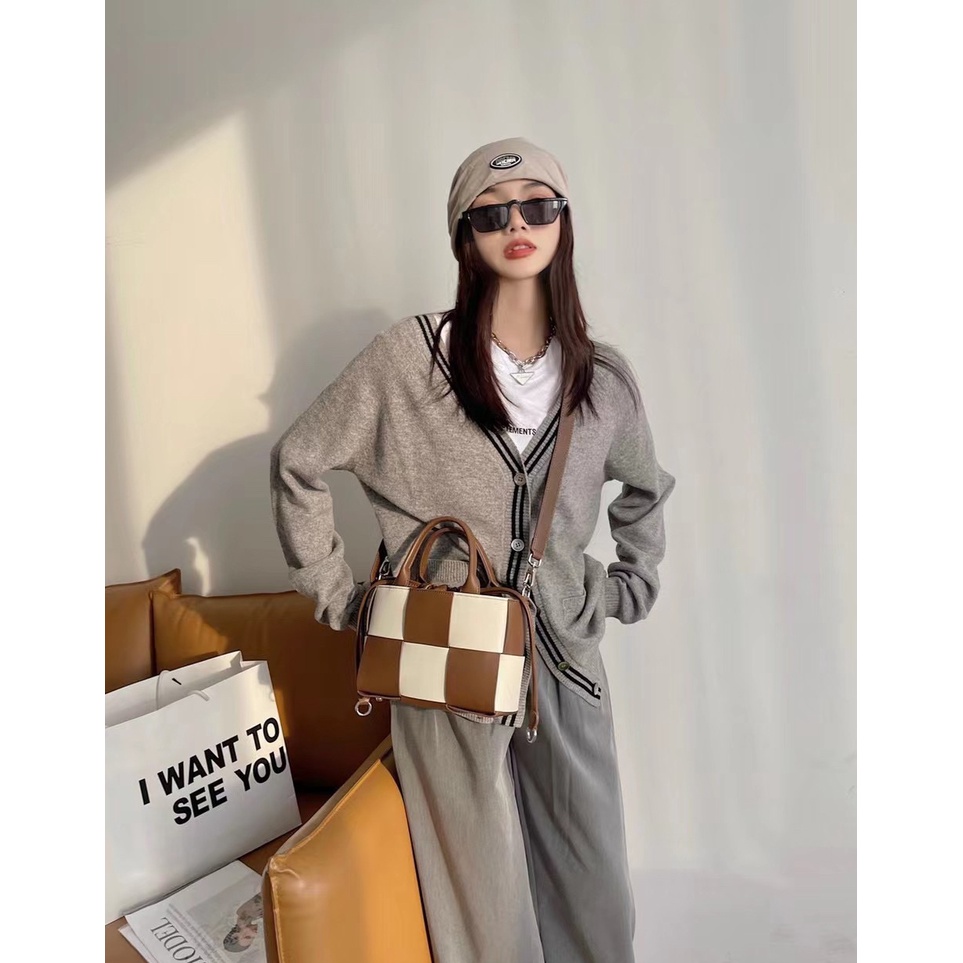 Túi xách nữ họa tiết caro vuông lạ mắt da mềm mịn phong cách Hàn Quốc TOTICHAN TX30