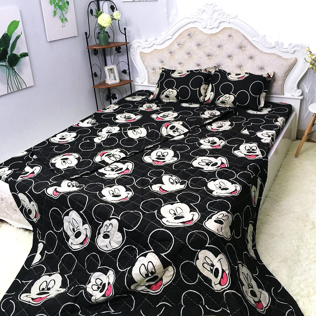 Set 4 Món Chăn Hè Trần Bông Mẫu MICKEY ĐEN Cho Gia Đình Vui Nhộn Yêu Thích Hoạt Hình