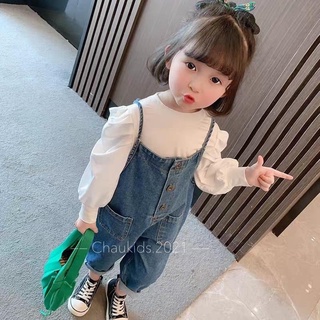 Set yếm jean kèm áo tay bồng bé gái