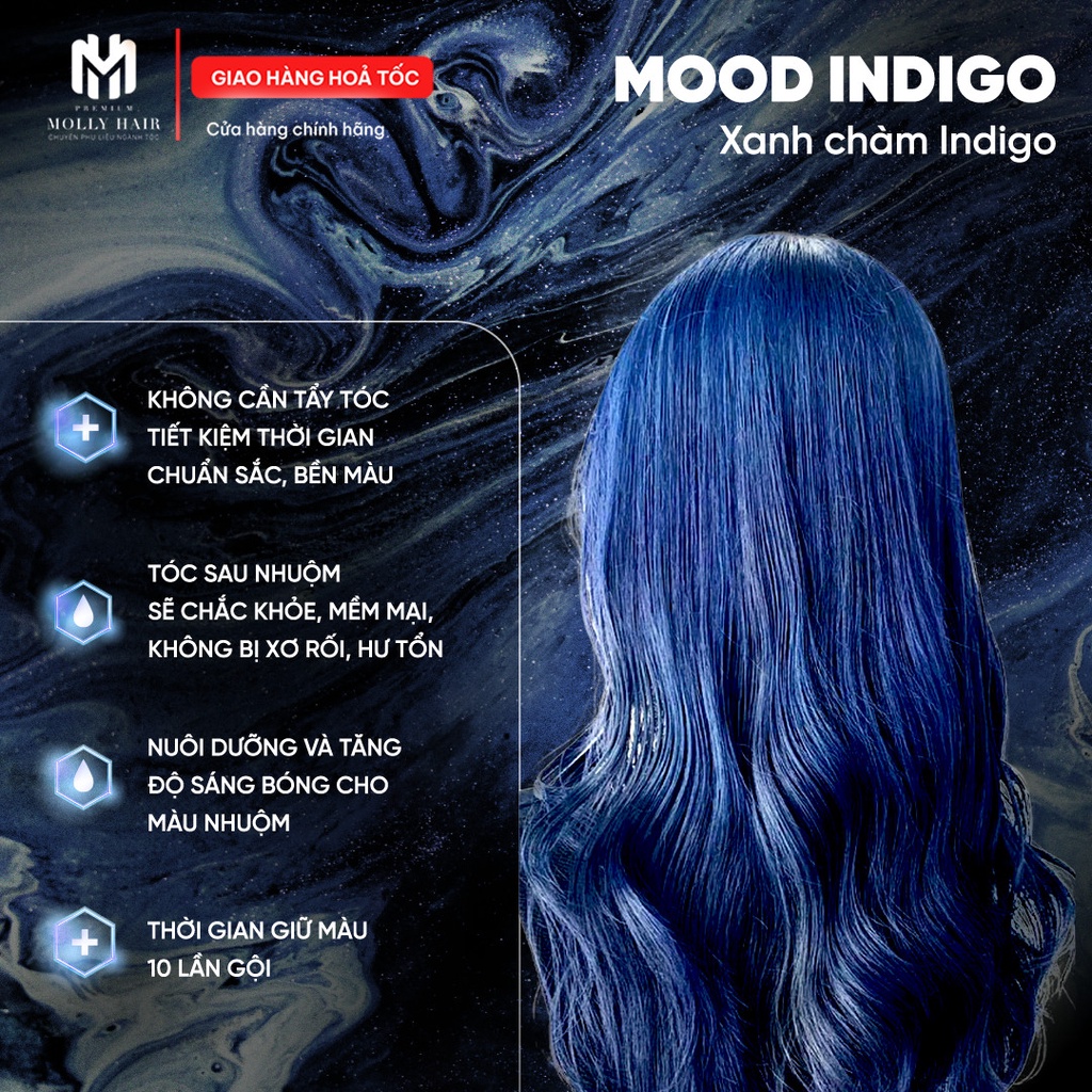 Thuốc nhuộm tóc màu Xanh Cổ Điển Đậm Mollyhair thương hiệu Nanocomplex, màu nhuộm top trend tặng găng tay tiện ích