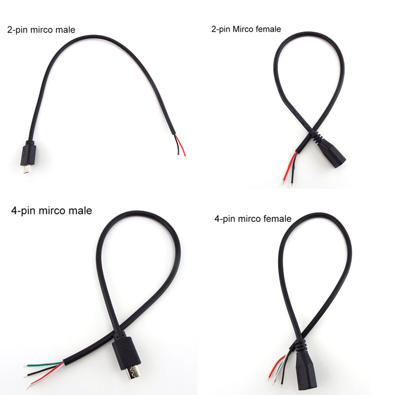 Set 5 Dây Cáp Sạc Micro USB 2.0 4 Pin 2 Pin 4 Dây Cho Điện Thoại Android