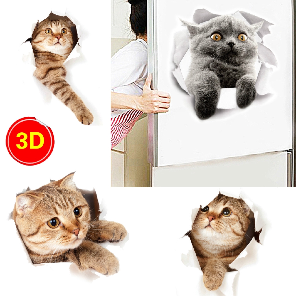 Miếng dán tường vinyl hình mèo 3D dễ thương | WebRaoVat - webraovat.net.vn