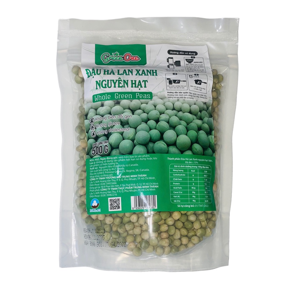 Đậu hà lan xanh nguyên hạt thương hiệu Green One 500g nhập khẩu Mỹ