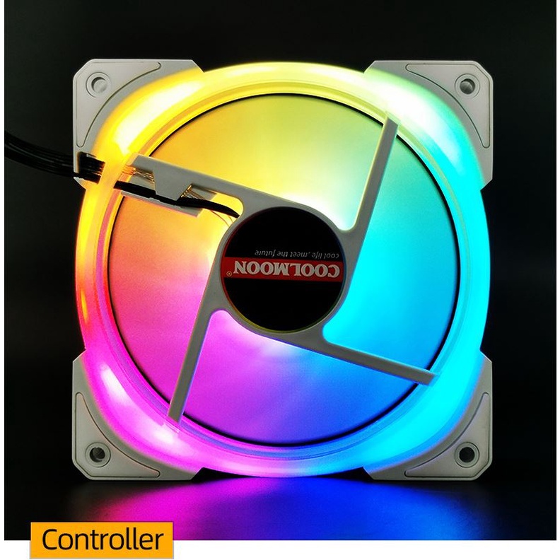 Quạt Tản Nhiệt, Fan Led RGB Coolmoon U4 Led Cả Vòng Ring Và Tâm Quạt - Đồng Bộ Hub Coolmoon