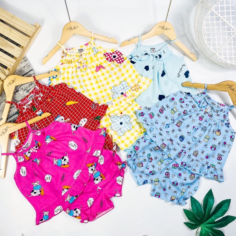 Đồ bộ tôn  mẫu 2 dây nhỏ lai bèo họa tiết đáng yêu cho bé gái 4-13kg - MeGauu DTN01