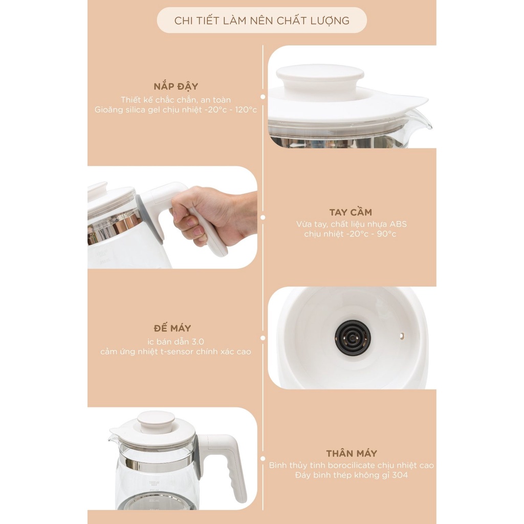 Ấm đun nước siêu tốc thông minh Moazbebe MB002