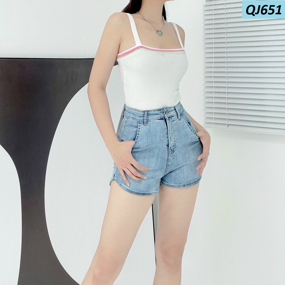 Quần Đùi Jeans Lưng Siêu Cao Co Giãn Ôm Dáng QJ651