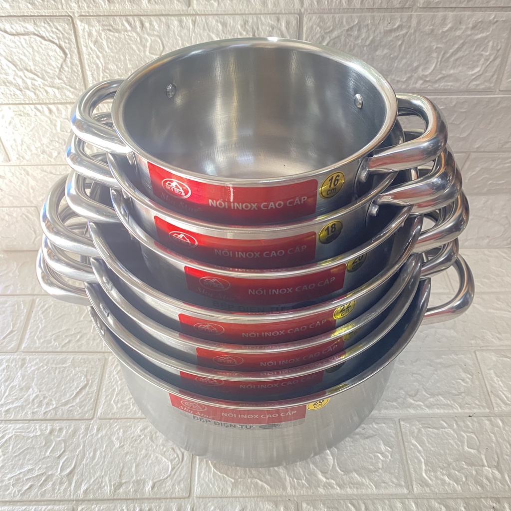Nồi inox cao cấp thân cao nắp inox. Dùng được bếp từ. Size từ16-18-20-22-24-26-28-30-32cm
