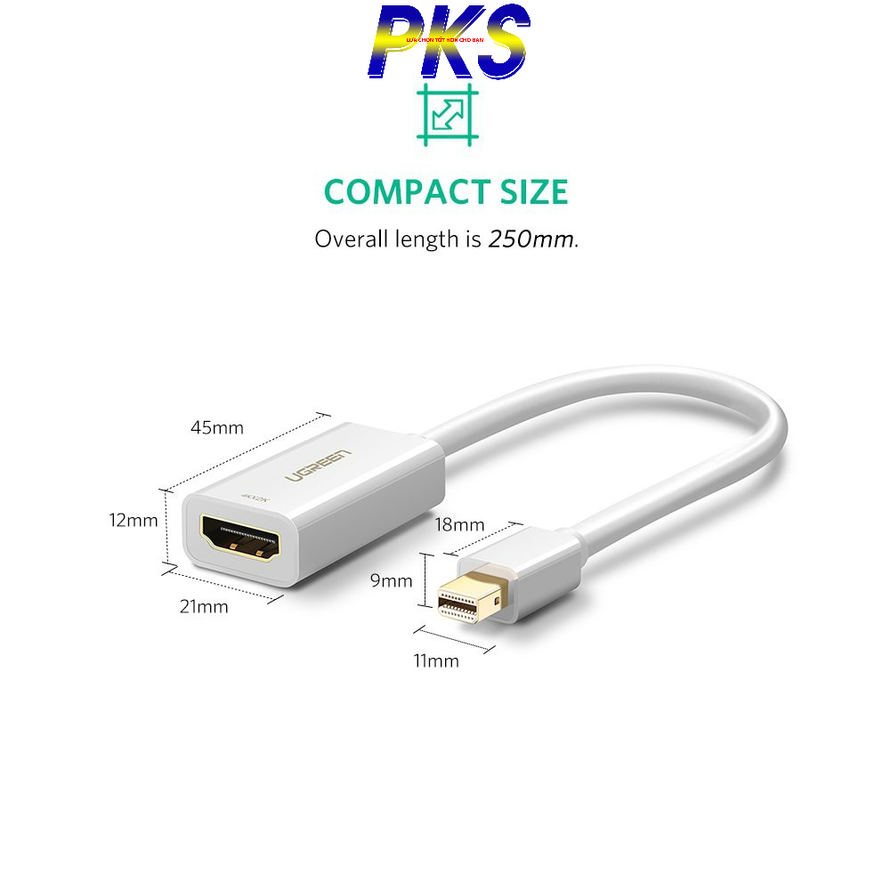 Cáp chuyển Mini Displayport ra HDMI hỗ trợ 2K 4K Ugreen 40361 - Hàng chính hãng