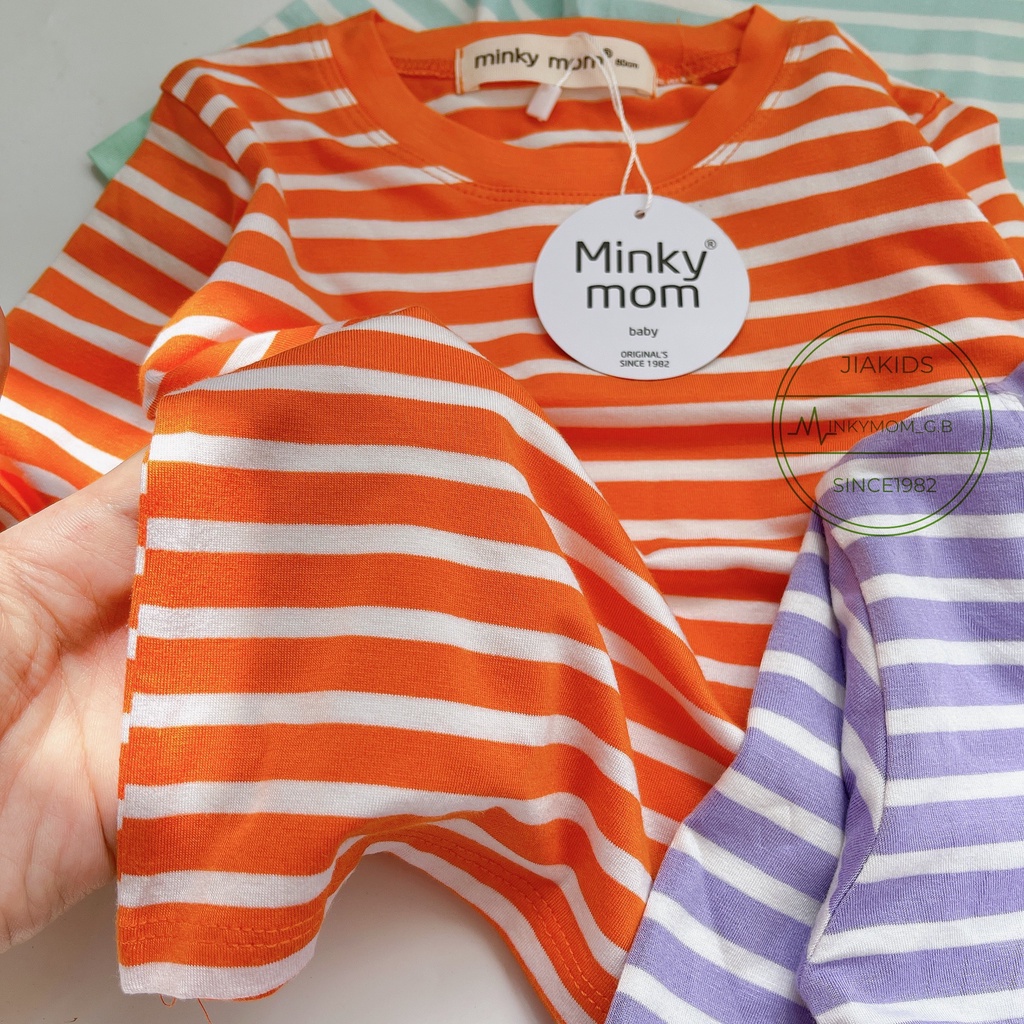 Bộ Dài Tay THUN LẠNH MINKYMOM Sọc Trơn Cạp Thun Bo Gấu Cho Bé TD-S03