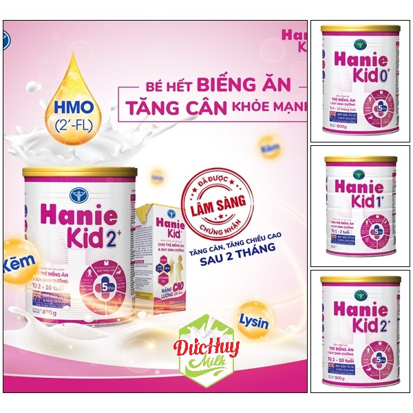 Sữa bột Nutricare HanieKid 0+ 1+ 2+ Lon 800