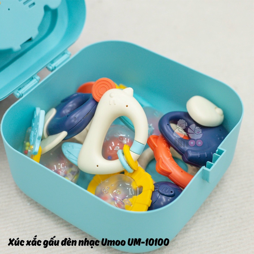 Đồ chơi gặm nướu an toàn hãng Umoo 10 món- hộp đựng có nhạc vui nhộn, xinh xắn