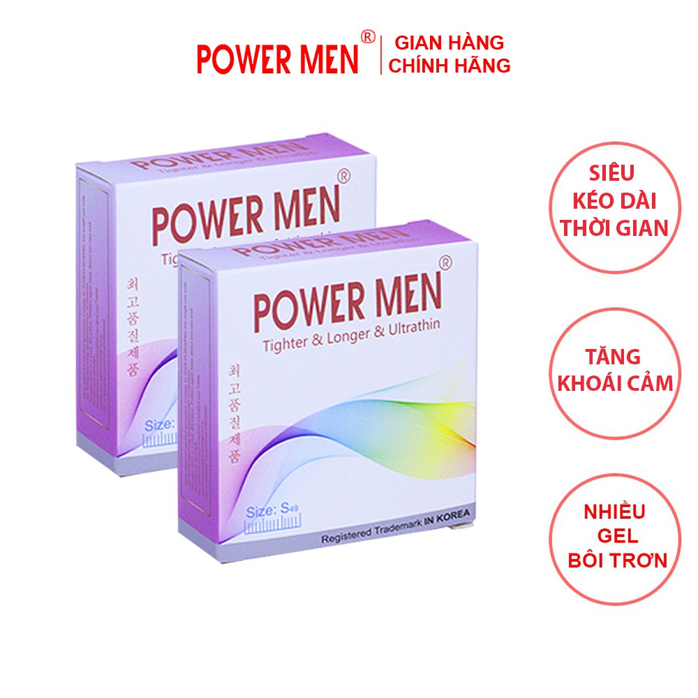 Bao cao su Powermen Tighter &amp; Longer &amp; Ultrathin Ôm sát Siêu mỏng, Kéo dài Hộp 3 chiếc (TSU3)