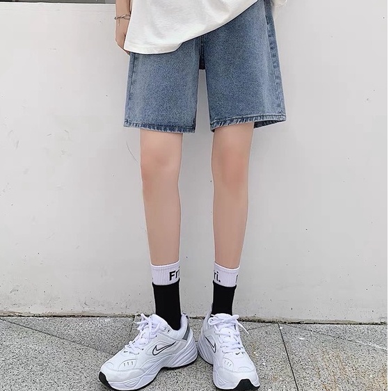 Quần short jean nữ/Quần ngố bò ống rộng lưng cao thiết kế đai thắt eo phong cách Hàn Quốc RÔ STORE QS14