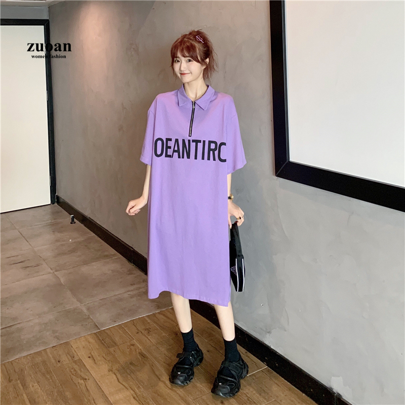 SUXI Đầm Midi Ngắn Tay Dáng Rộng Cổ Bẻ Xinh Xắn Cho Nữ