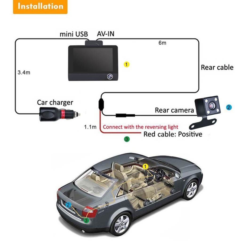 Camera Hành Trình Ô tô 3 mắt video WDR Full HD