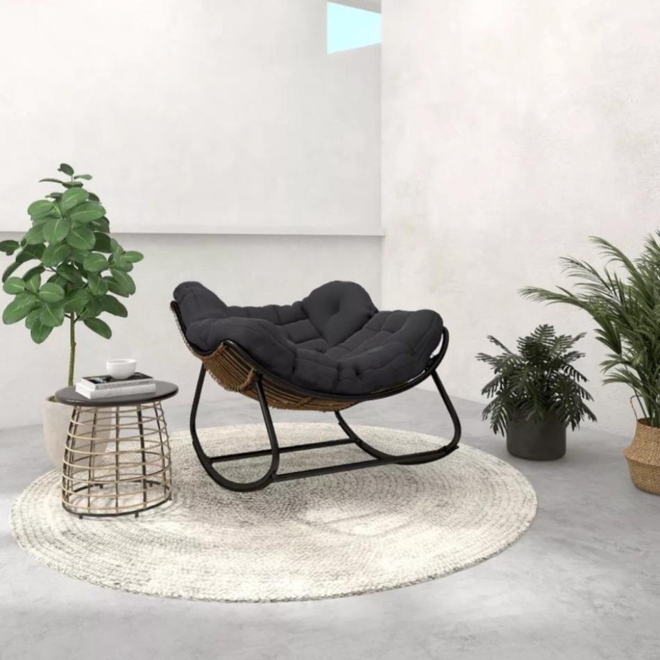 Ghế lười bập bênh nệm vuông thư giãn, đọc sách Papasan khung sắt mây nhựa