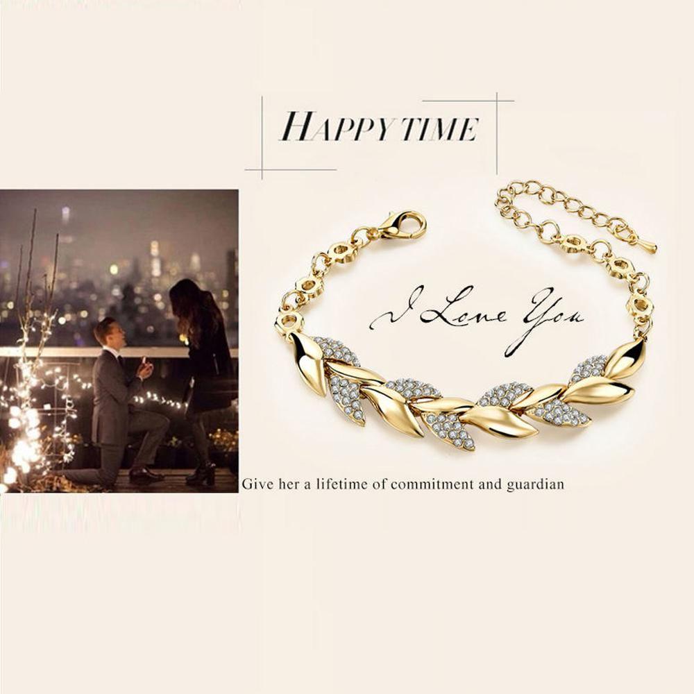 JUNE Vòng Tay Mạ Vàng 18K Hình Lá Cho Cô Dâu