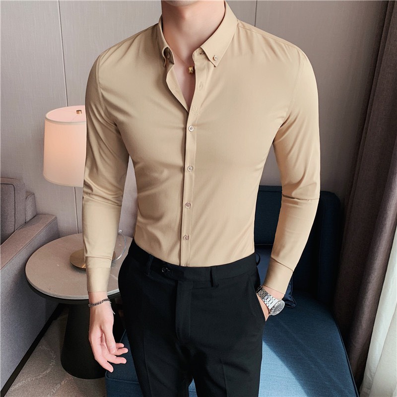Áo sơ mi nam bagy-luxury dài tay cao cấp : Chất liệu lụa , không nhăn, không xù , thoáng mát, thấm hút mồ hôi