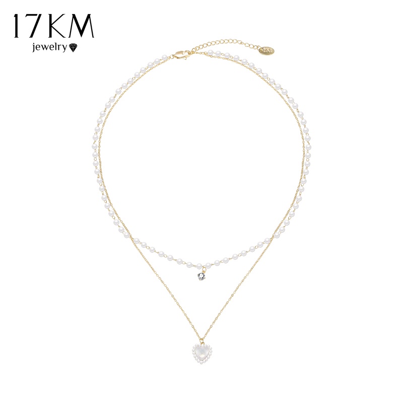 Vòng cổ 17KM chuỗi hạt ngọc trai mặt trái tim thời trang Hàn Quốc