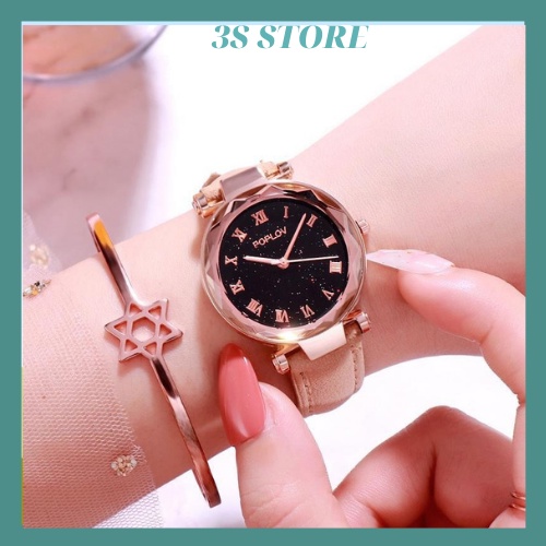 Đồng hồ nữ dây da đẹp đeo tay Chính Hãng PopLow cao cấp thời trang Hàn Quốc