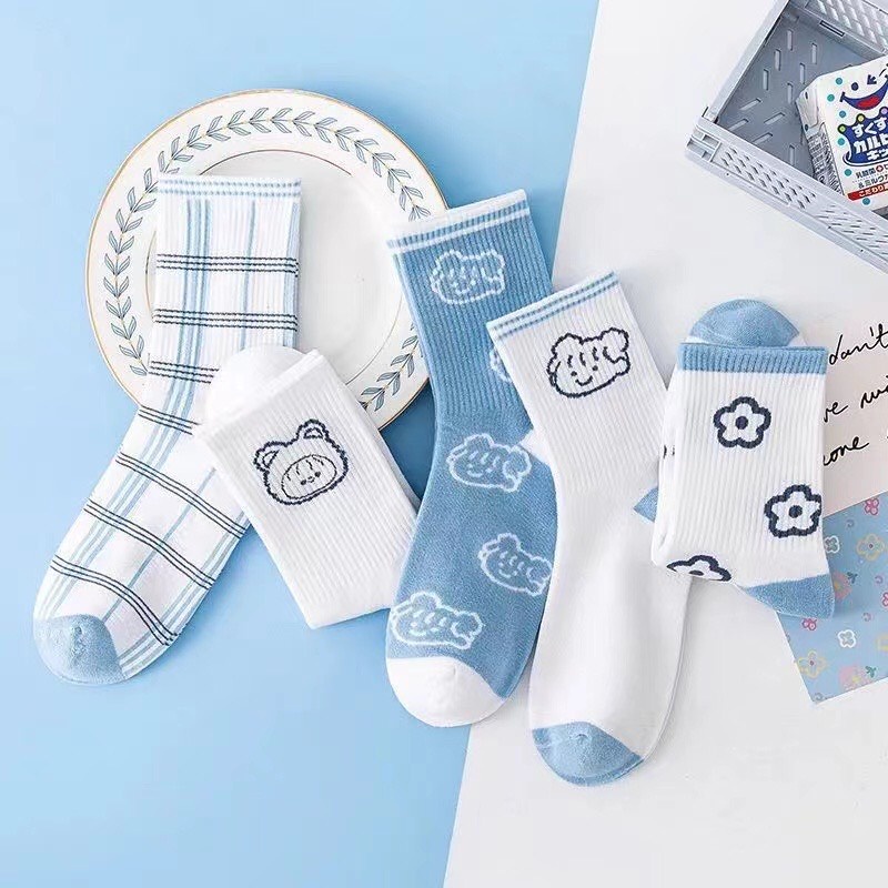 Tất cổ cao họa tiết hoạt hình đáng yêu dễ thương vớ tầm trung chất dệt kim mềm mại được chọn màu tùy ý TD027