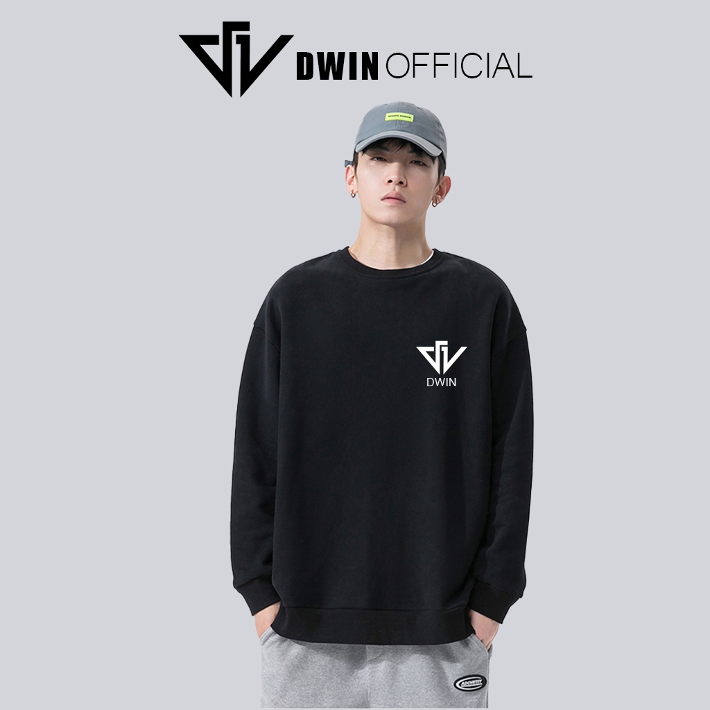 Áo sweater in logo nỉ unisex DWIN basic nam nữ form rộng oversize local brand SP00085