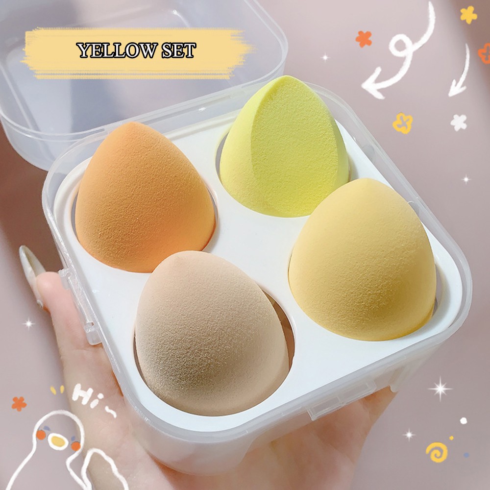 [Hàng mới về] Set 4 Mút Trang Điểm Hình Giọt Nước Nhiều Màu Sắc Thời Trang Kèm Hộp Đựng