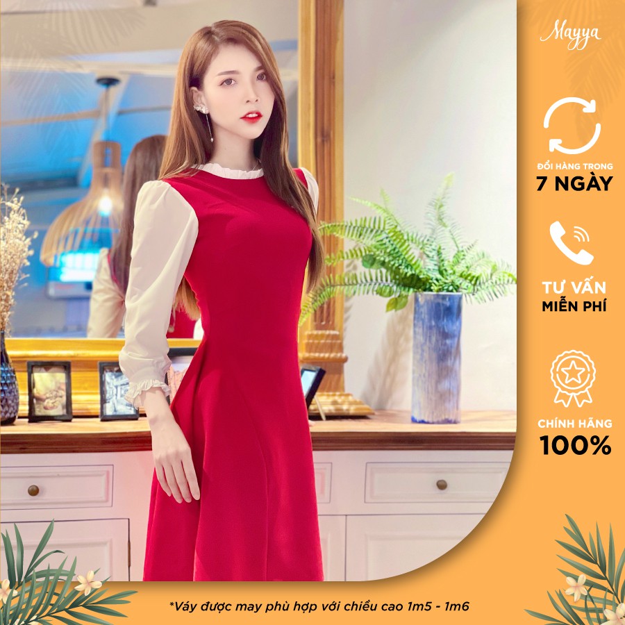 Váy Tiểu Thư, Váy Đầm, Đầm Cao Cấp Nhà MAYYA Chất Thô Lụa Phối Vải Mango Xuất Khẩu SKU: VCS12 Đỏ