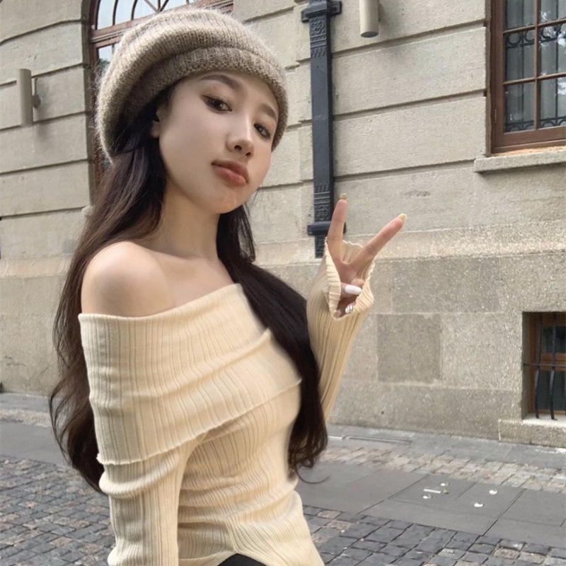 Áo thun COZOKC tay dài trễ vai dáng ôm thiết kế lệch tà quyến rũ