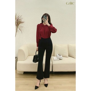 Áo sơ mi lụa phối nơ cổ tiểu thư Calie AS023