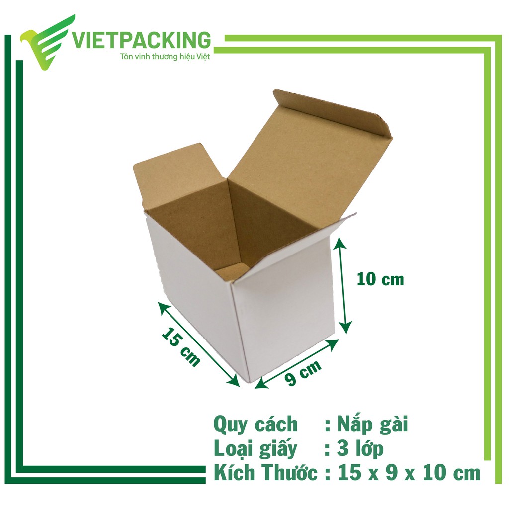 [SIÊU RẺ] 50 Hộp carton nắp gài 15x9x10 giấy cứng hộp đẹp