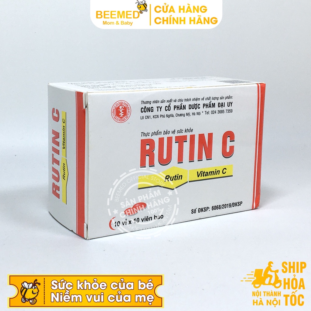 Rutin C Đại Uy - bổ sung vitamin C  - Hộp 100 viên, giúp tăng cường sức đề kháng, phòng ngừa nhiệt miệng, táo bón