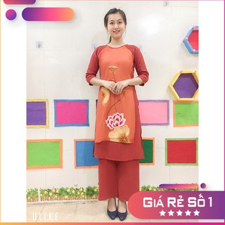 Bộ Áo Dài Đi Chùa Thêu Sen Chất Liệu Vải Đũi, Mềm, Mịn, Mát Hè 2021