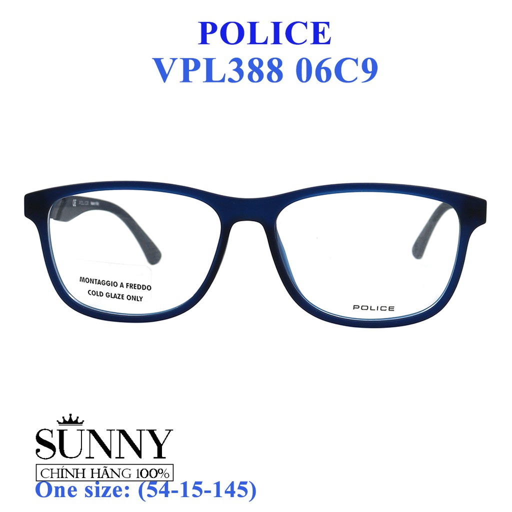 Gọng kính thời trang chính hãng Police VPL388 06C9 (54-15-145), thiết kế dễ đeo bảo vệ mắt