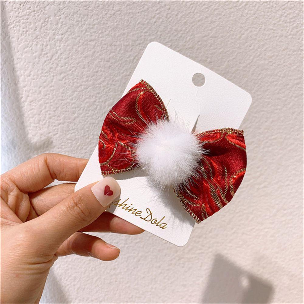 Kẹp tóc nơ vải nhung màu đỏ đáng yêu thời trang dành cho bé gái