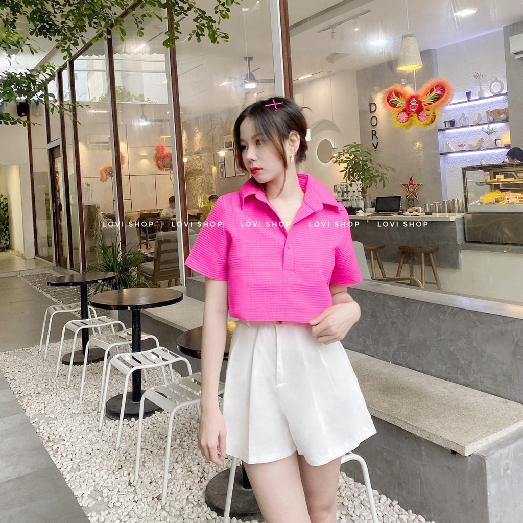 LOVI SHOP Áo sơ mi croptop polo cổ bẻ/ cổ trụ tay ngắn chất xốp cao cấp 7 màu