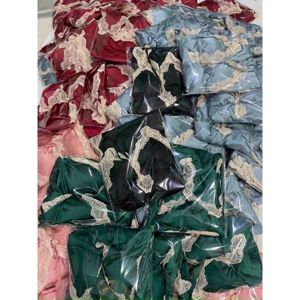 đầm ngủ hai dây có mút kèm quần phối ren lụa satin cao cấp