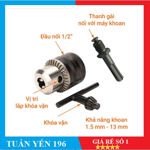 Bộ Chuyển Đổi Từ Đầu Mũi Khoan Gài Sang Đầu Mũi Khoan Vặn Đầu 13 Li - Dùng Được Cho Các Loại Máy Khoan Đục Bê Tông