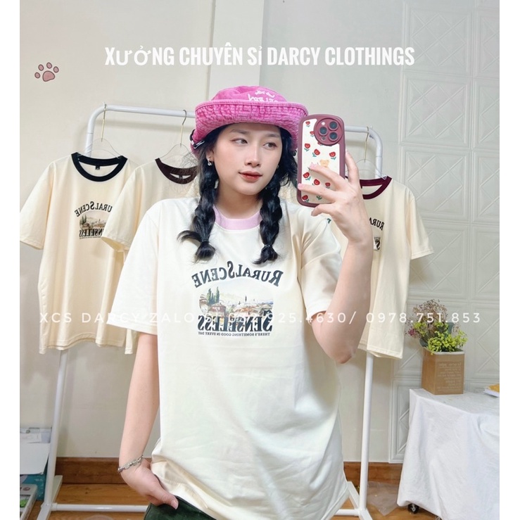 áo thun phối cổ màu ✨ FREESHIP ✨ áo thun cotton 4 chiều RURAL SCENE